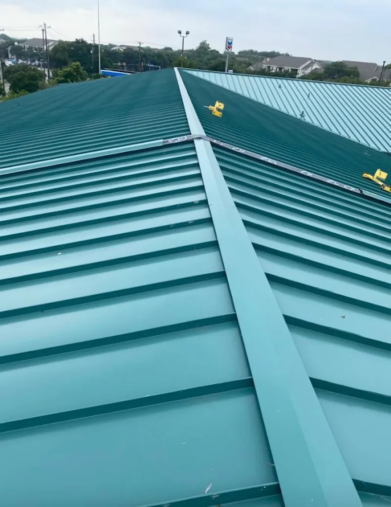 Green commercial metal roof ridge and valley for Metal Roof Repair in Castaic